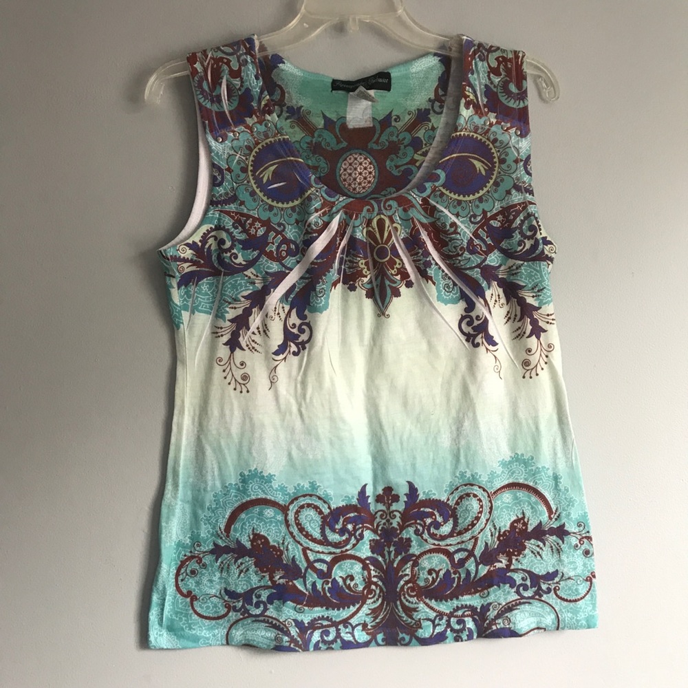 Aqua Green Boho Floral Scrollwork Tank S